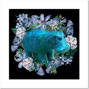 William the Hippo -  Ancient Egyptian figurine - Flowers Posters and Art